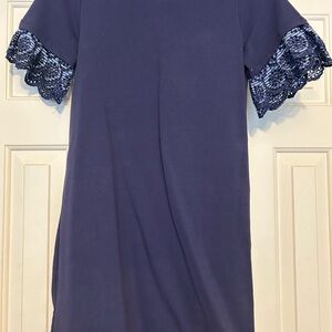 Navy Dress with Lace Sleeves